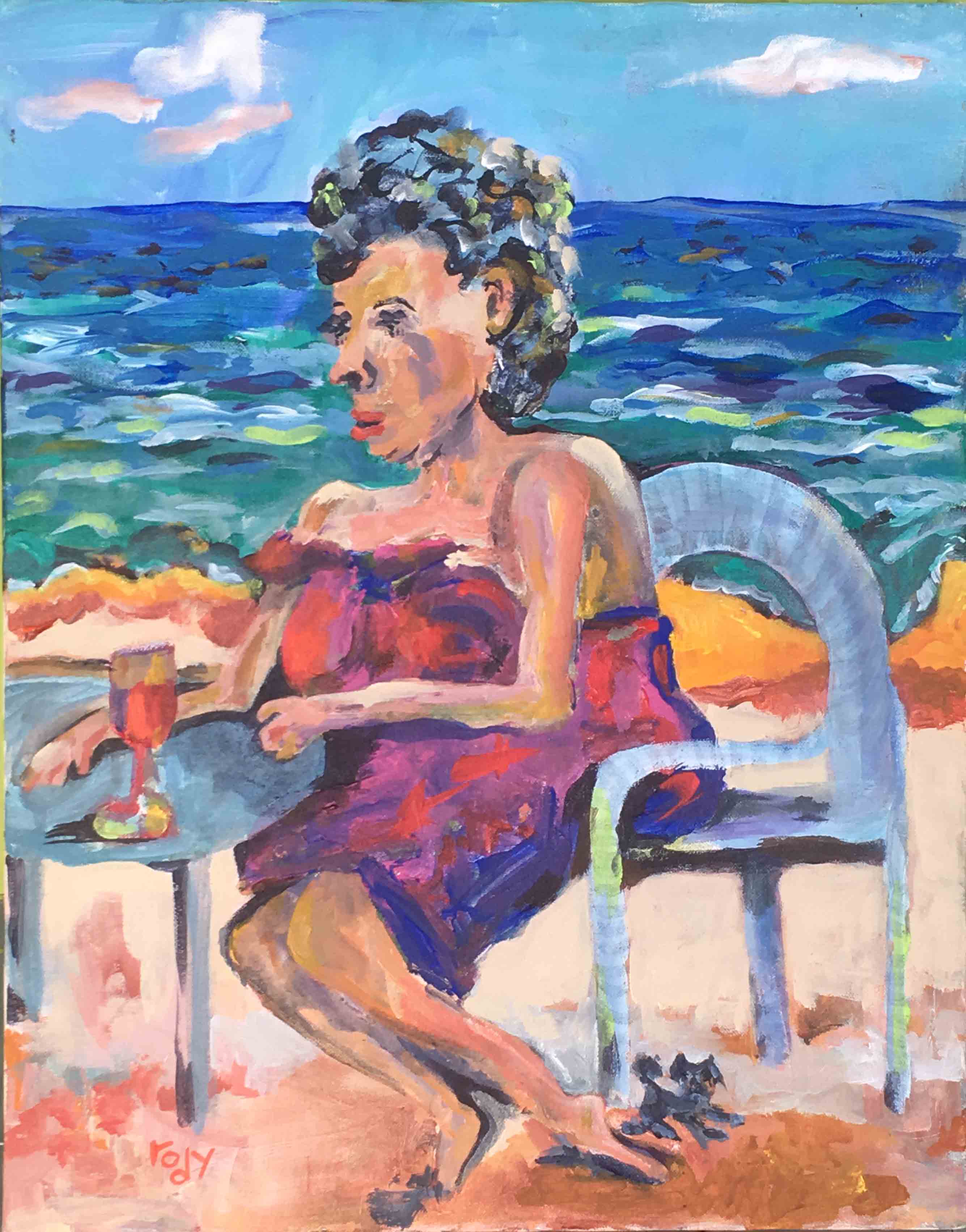 Mujer. Perrito. Playa. Mar.